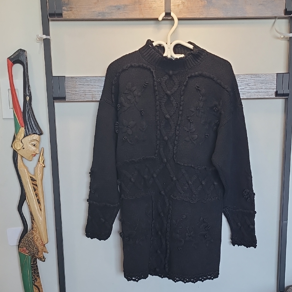 Vintage Tunic Festive Heavy Black Women's Sweater Dress